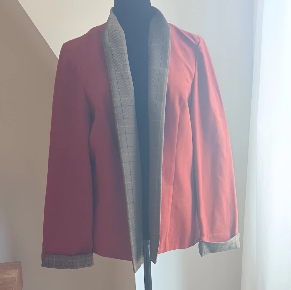 Perceptions Rust Orange and Plaid Lining Blazer